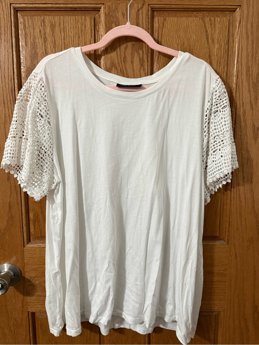 Lane Bryant White Crochet Sleeve Short Sleeve Tee